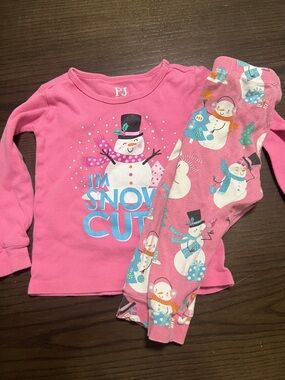 The Children's Place Pink Snowman Graphic Pajama Set